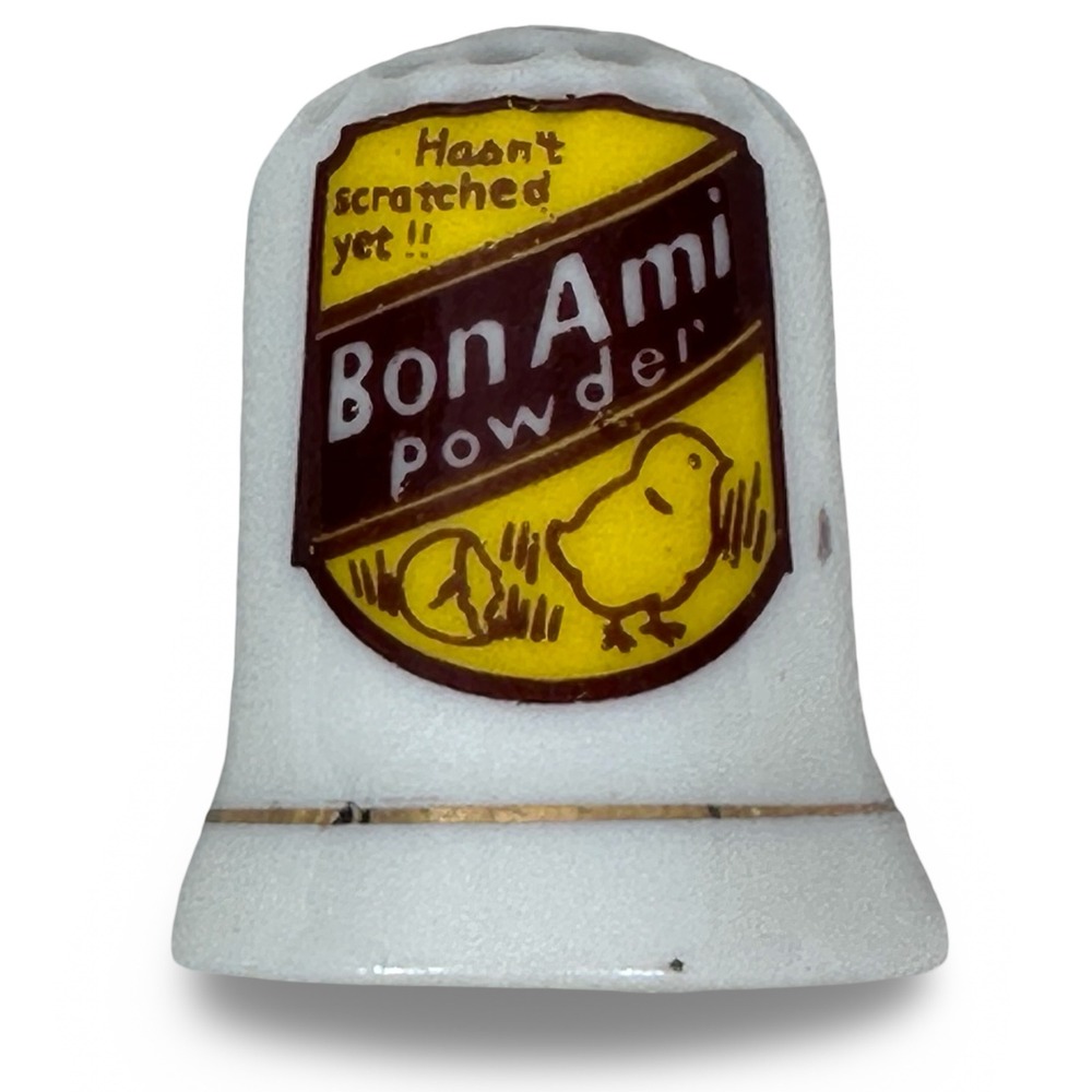 Vintage Bon Ami Powder Porcelain Thimble Hasn't Scratched Yet Advertising Chick